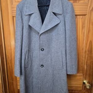 Vintage Gray Wool long Trench Coat Size 44 Long